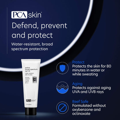 PCA SKIN Active Broad Spectrum SPF 45 - Zinc Oxide Water-Resistant Face & Body Sunscreen Lotion, Reef-Friendly, Oxybenzone & Oil-Free Formula (3 fl oz)