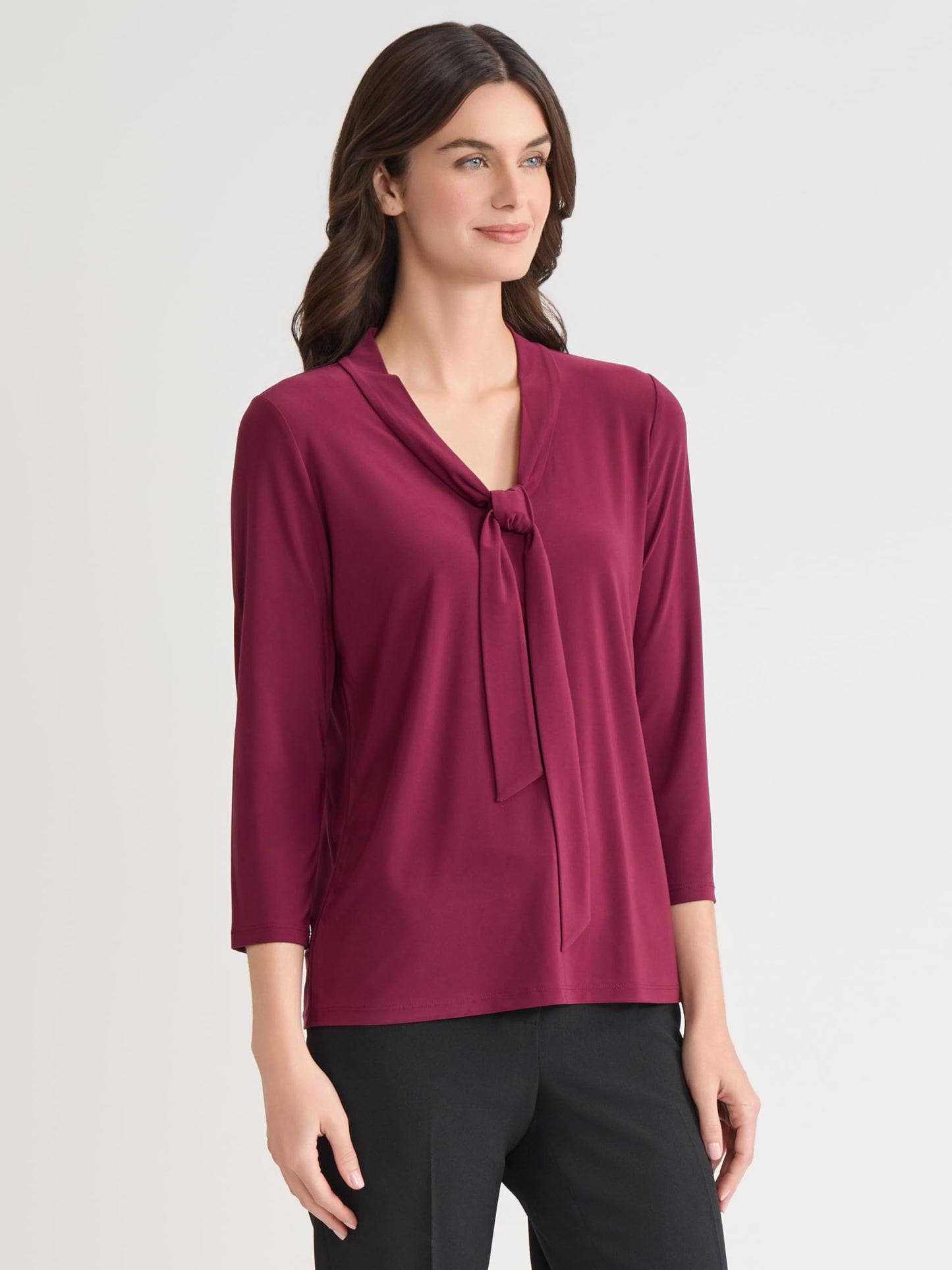 Kasper Women's 3/4 Sleeve Tie-Neck Top