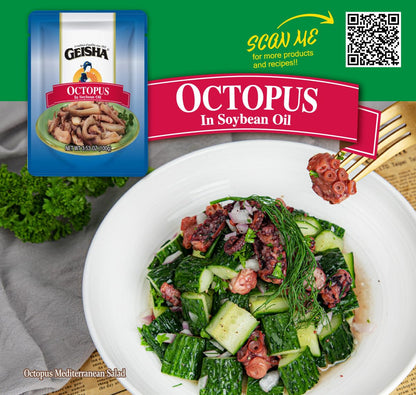 GEISHA Octopus in Soybean Oil 3.53oz (Pack of 24), Octopus | Zero Sat &Trans Fat – Wild caught – No Preservatives & Food Additives - Gluten Free – Good Source of Protein – Less than 100 Kcal per container