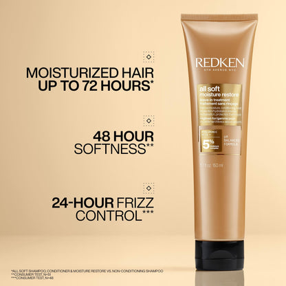 Redken All Soft Moisture Restore Leave-In Treatment For Dry, Brittle Hair - Hair Treatment For Humidity, Heat and Frizz Protection