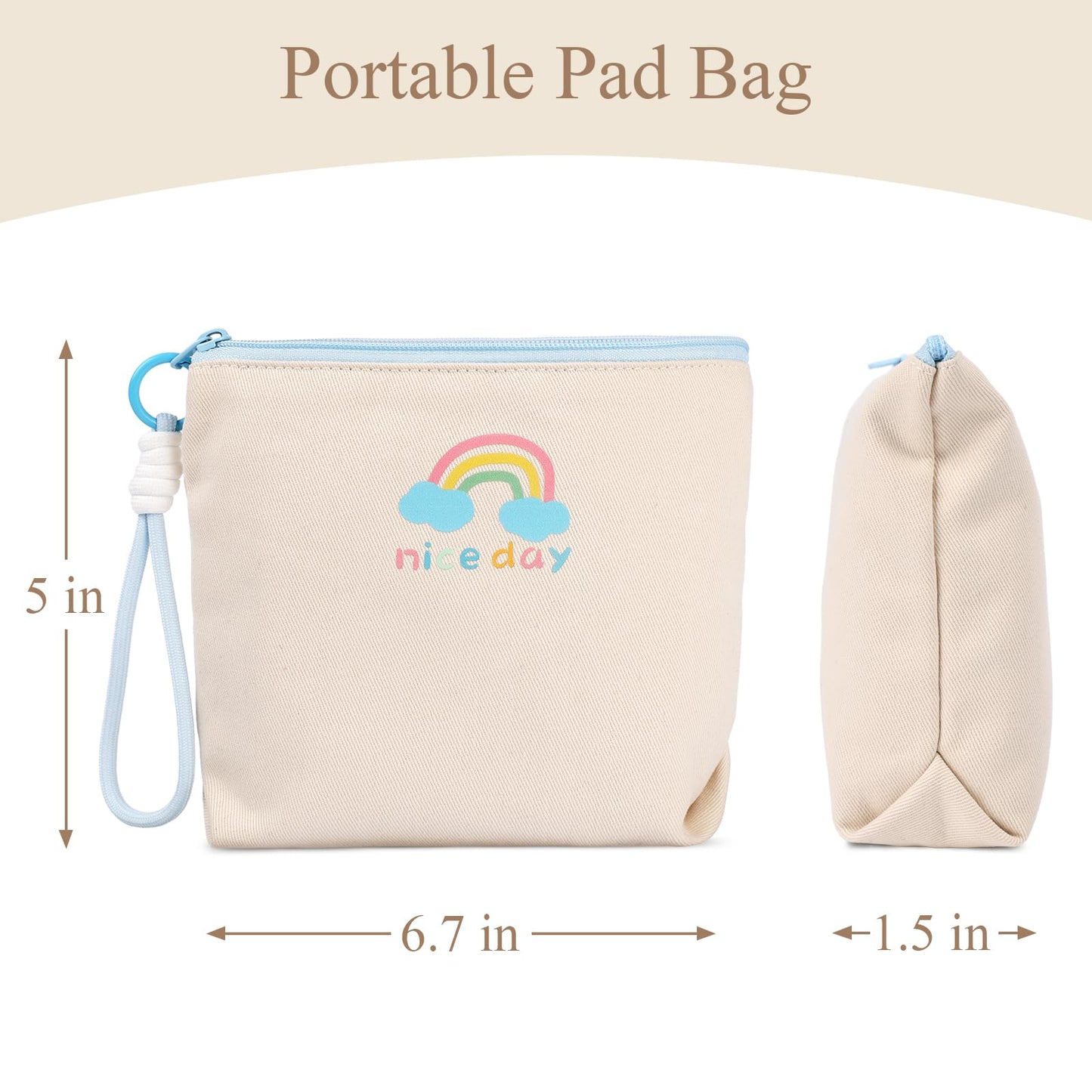 Canvas Period Pouch Soft First Period Kit Bag Small Discreet Menstrual Cup Pad Pouch Cute Sanitary Napkin Storage Bag Tampon Holder Multi-purpose Feminine Bag Blue