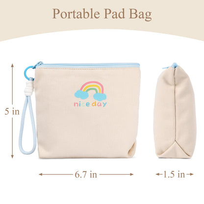 Canvas Period Pouch Soft First Period Kit Bag Small Discreet Menstrual Cup Pad Pouch Cute Sanitary Napkin Storage Bag Tampon Holder Multi-purpose Feminine Bag Blue
