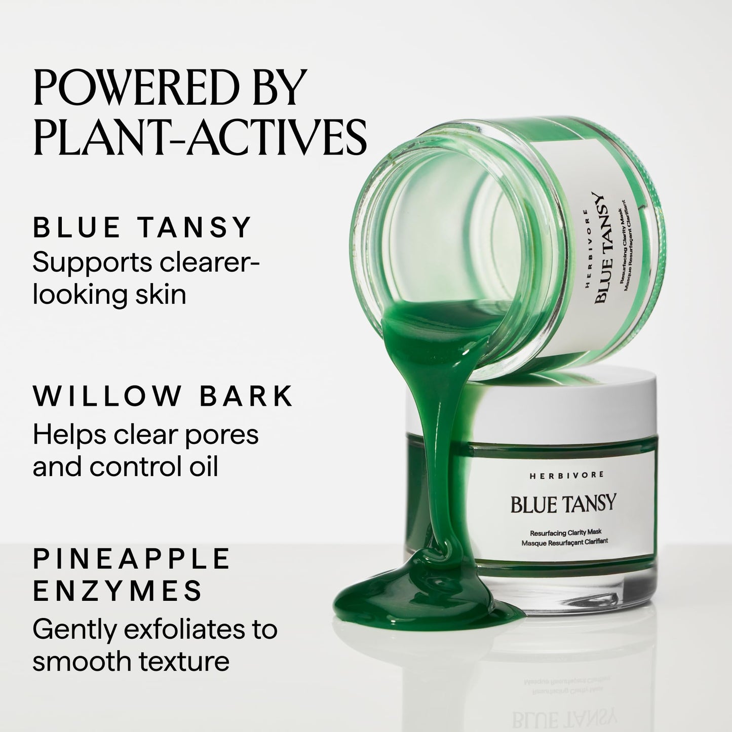 HERBIVORE Blue Tansy BHA & Enzyme Pore Refining Mask - Naturally Clarifies Acne, Blemishes & Redness, Vegan & Cruelty-Free, 60 mL / 2.02 oz