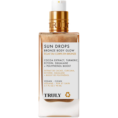 Truly Sun Drops Bronze Body Glow Oil – Bronzing Oil for Radiant Skin, Hydrating Body Shimmer with Turmeric & Cocoa Extract, Lightweight Non-Greasy Illuminating Formula for All Skin Tones