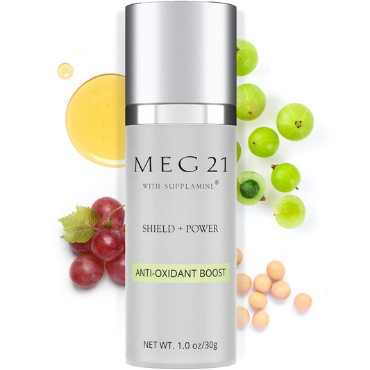 MEG 21 Anti-Oxidant Boost Serum for Face – Helps Reduce the Look of Dark Spots, Wrinkles & Sun-Related Skin Stress – Brightening Serum with Vitamin C–Rich Gooseberry and Patented SUPPLAMINE (1 oz)