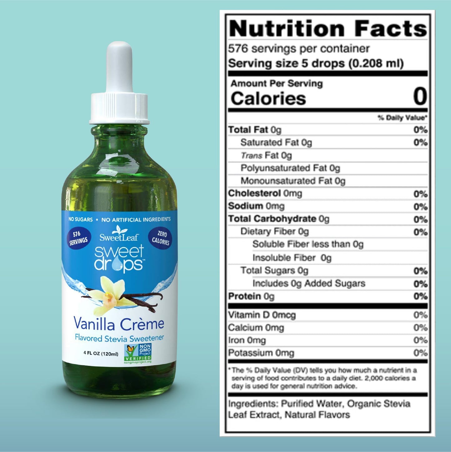 SweetLeaf Sweet Drops - Flavored Stevia Liquid Sweetener, Organic Stevia Extract, Zero Calorie, Keto Friendly, Non GMO, Natural Flavor, Sugar Alternative - Vanilla Creme, 4 Fl Oz (Pack of 1)