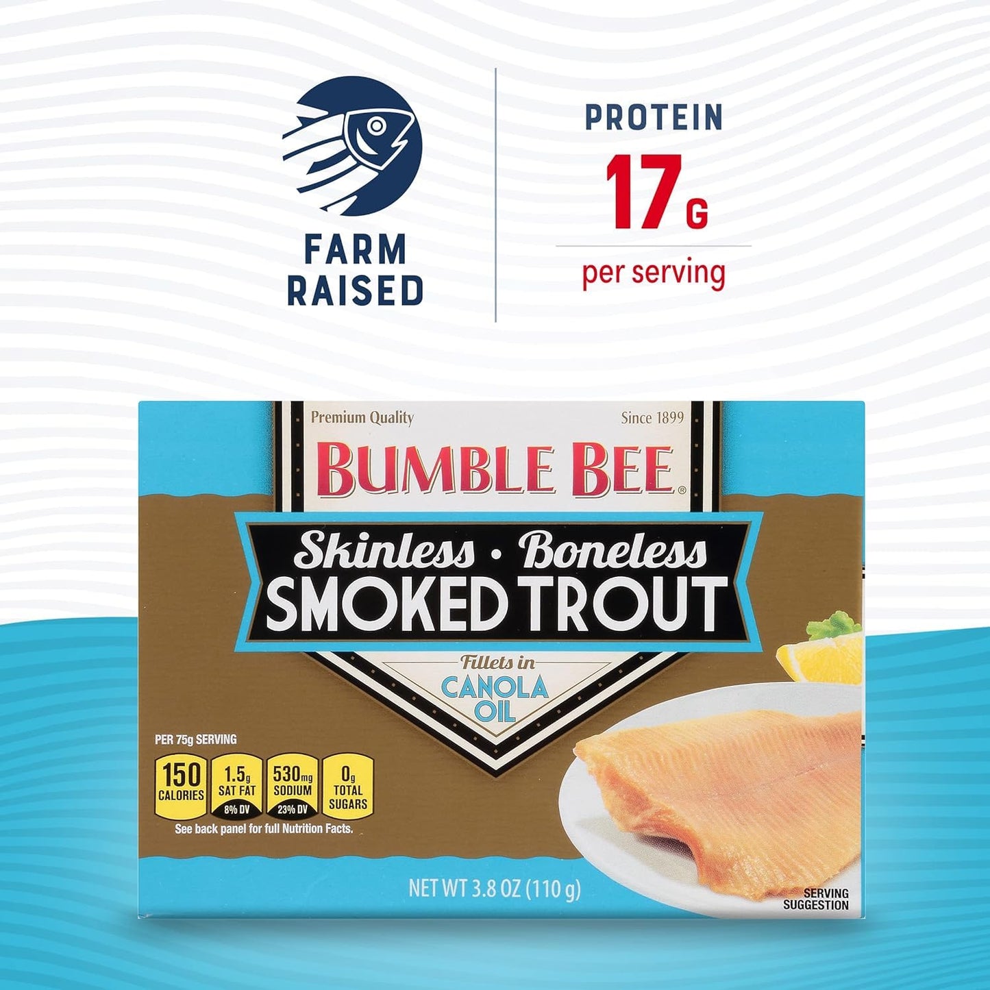 Bumble Bee Skinless & Boneless Smoked Trout Fillets, 3.8 oz Can - 17g Protein per Serving - Gluten Free - Great Snack or Use in Seafood Recipes