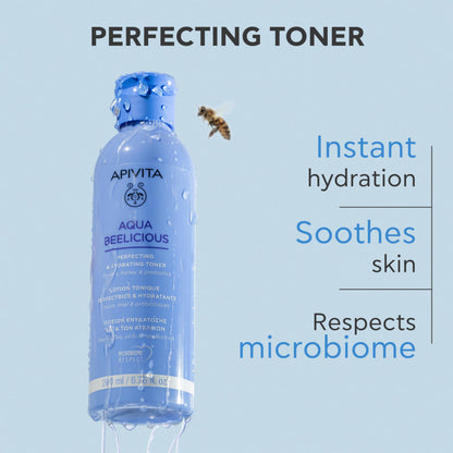 APIVITA Aqua Beelicious Perfecting & Hydrating Toner | Hydrating & Soothing Dewy Toner with Honey, Prebiotics & Flowers, 200 mL / 6.67 oz