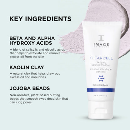IMAGE Skincare, CLEAR CELL Clarifying Salicylic Masque, Exfoliating Kaolin Clay Facial Mask with Mattifying Effect, Targets Acne Prone Skin, 2oz