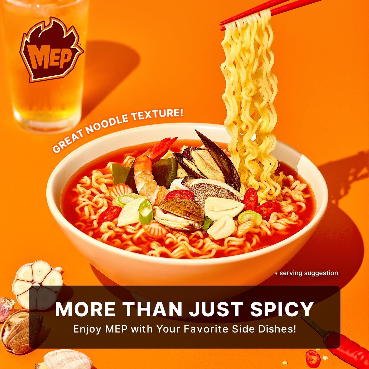 Samyang MEP Garlic Clam Ramen Spicy Instant Bowl Noodle Soup, Refreshing Seafood Broth Ramyeon, Quick Microwave Meal, 3.88 oz (Pack of 6 Bowls)