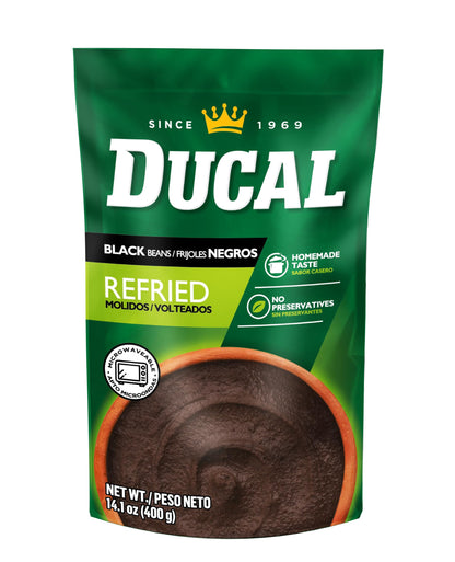 Ducal Refried Black Beans Pouch, 14.1 Ounce (Pack of 18) - Instant Vegetarian Refried Black Beans, Non-GMO And Gluten-Free - Excellent Source in Protein And Iron, Cholesterol Free