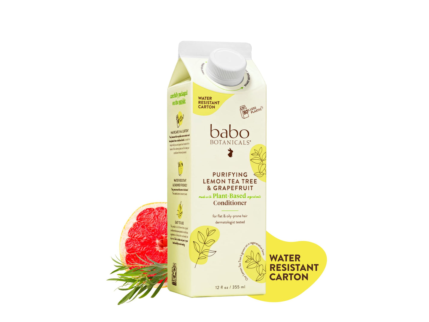 Babo Botanicals Purifying Lemon Tea Tree & Grapefruit Conditioner – For Flat, Oily Prone Hair – Add body & shine – Citrus-Mint Fragrance - Water-Resistant Carton w. 80% Less Plastic – Vegan