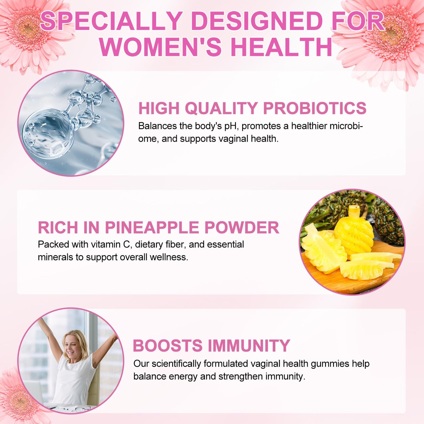 Vaginal Probiotics for Women,Ph Balance for Women,Feminine Balance Gummies,Womens Probiotic Vaginal Vitamins Supplement,Improve Immune,Promote Vaginal Health - 60 Pineapple Gummies