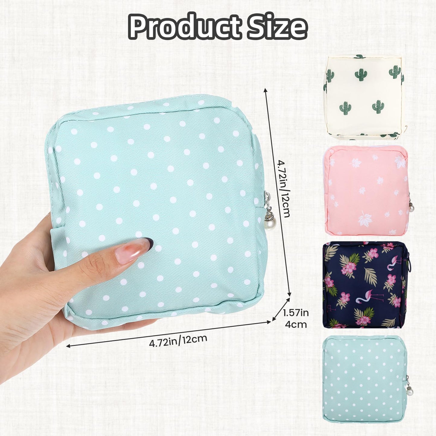 4 PCS Sanitary Napkin Storage Bag, Menstrual Pad Zipper Period Pouch Portable Period Bag Panty Liners, Pad Pouch with Zipper for Women Ladies Daily Use Purse Travel(Flamingo,4 Patterns)