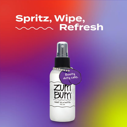 Zum Indigo Wild Bum Bidet in a Bottle - Natural, Portable Bidet - Ideal for Women & Men - Includes Witch Hazel, Vegetable Glycerin & Essential Oils - 4 fl oz