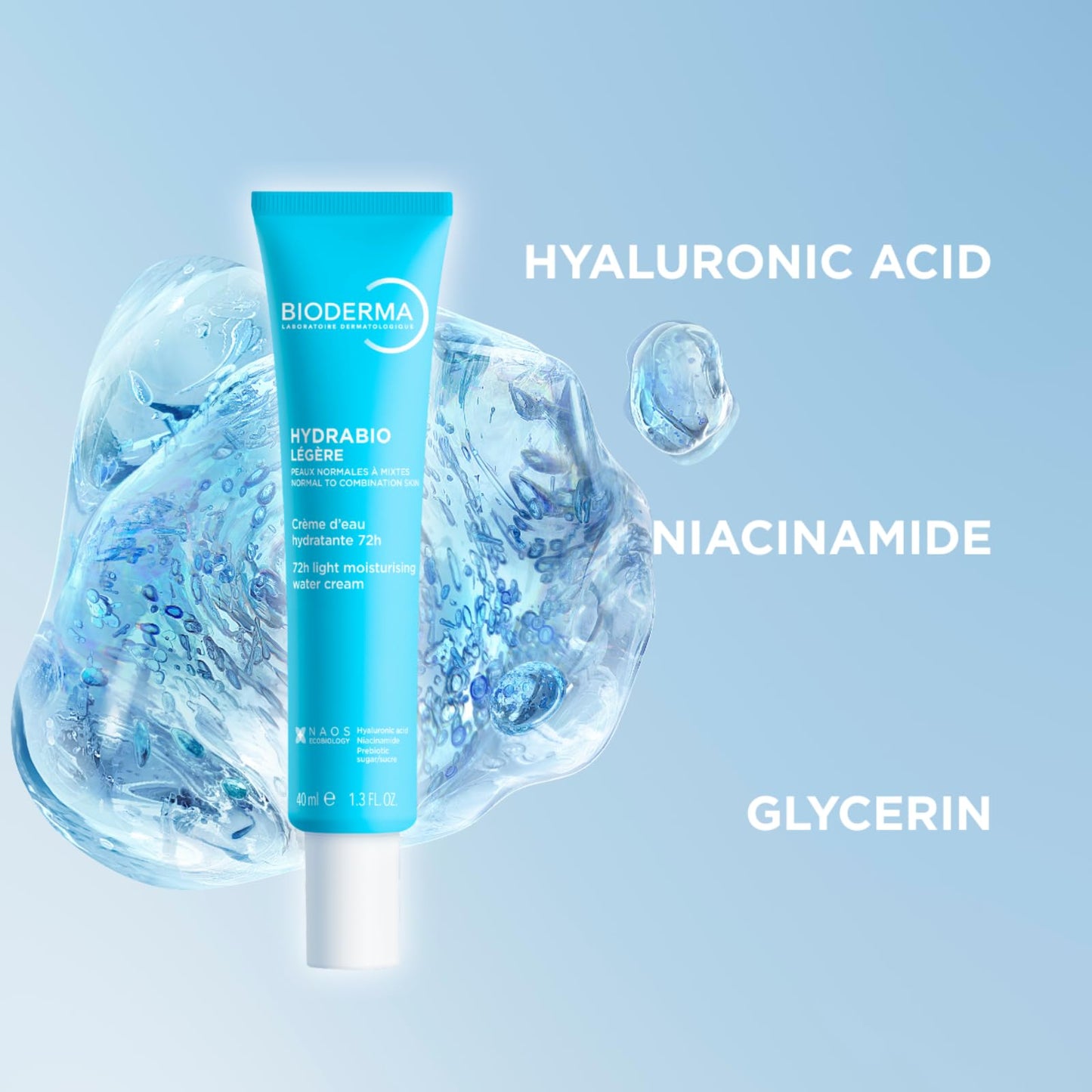 Bioderma Hydrabio Face Cream, Gel Cream Moisturizer, Provides Radiance, Lightweight Face Moisturizer for Normal to Combination Sensitive Skin, 1.33 Fl Oz (Pack of 1)