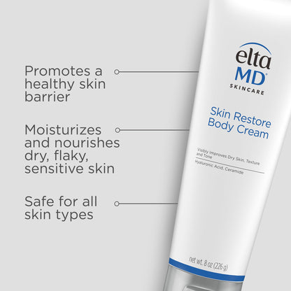 EltaMD Skin Restore Body Cream, Fragrance-Free Lotion for Women with Hyaluronic Acid and Niacinamide, Body Moisturizer, 8 oz Tube