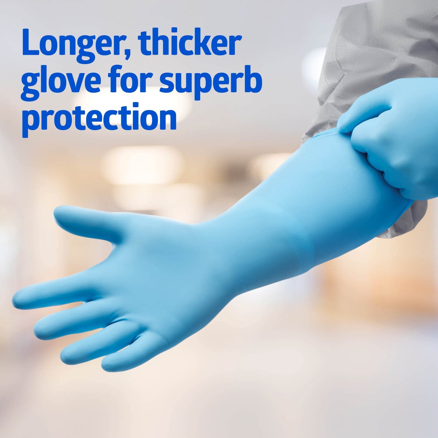 Medline CS Pro 16” Cuff Nitrile Exam Gloves, 50 Count, Medium, Powder Free, Disposable, Not Made with Natural Rubber Latex, Longer Cuff, Thicker Glove for Extra Protection
