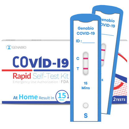 Genabio COVID-19 Antigen Rapid Self-Test Kit (2 Pack) – FDA EUA Authorized | 15-Minute At-Home Results | OTC Nasal Swab – Ages 2+ (1 Pack, 2 Tests)