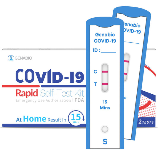 Genabio COVID-19 Antigen Rapid Self-Test Kit (2 Pack) – FDA EUA Authorized | 15-Minute At-Home Results | OTC Nasal Swab – Ages 2+ (1 Pack, 2 Tests)