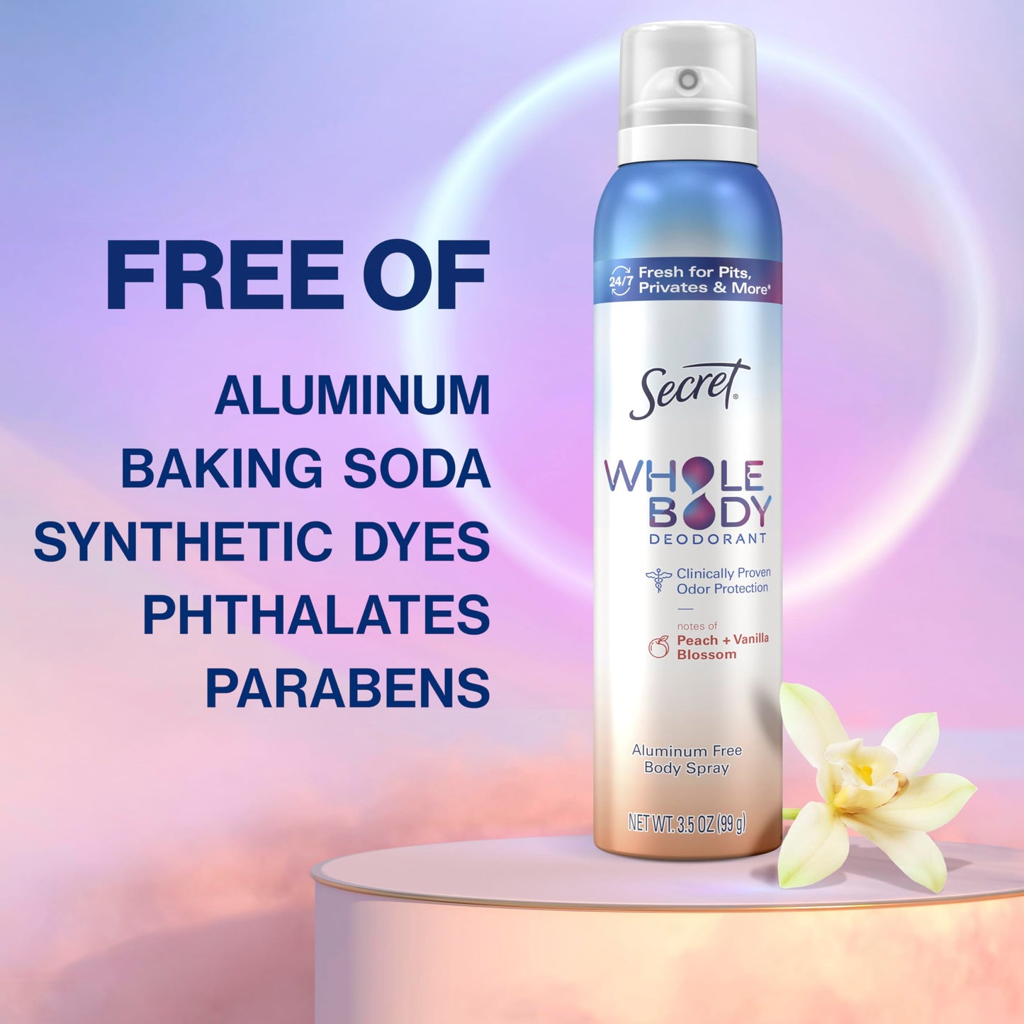 Secret Whole Body Feminine Wash + Deodorant Spray Bundle for Women, Peach + Vanilla Blossom Scent, Aluminum Free, Odor Protection, 8.0 oz & 3.5 oz (Pack of 2)
