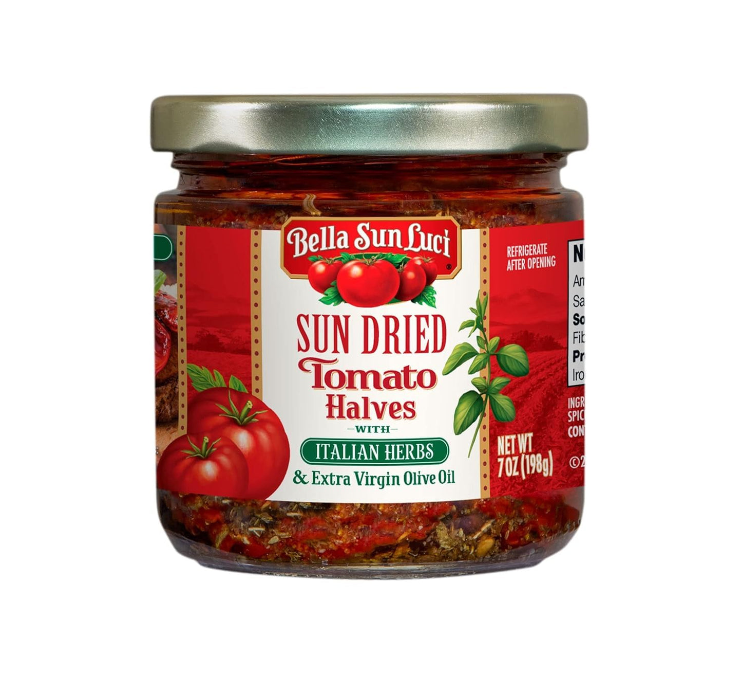 Bella Sun Luci Sun Dried Tomatoes Halves with Italian Herbs and Extra Virgin Olive Oil, Mediterranean Italian Style Sun-Ripened Tomatoes, Kosher, Vegan, Gluten-Free, Premium Ingredient for Pasta, Pizza & Salads