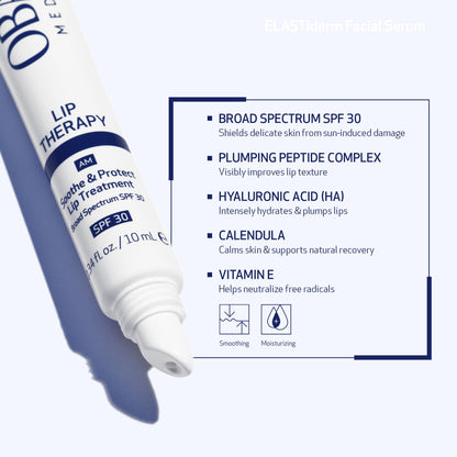 Obagi Lip Therapy SPF 30 Soothe & Protect Lip Balm Treatment with Hyaluronic Acid, Vitamin E & Peptides – Visibly Plumps, Soothes & Moisturizes Dry Lips & Protects Against UVA/UVB Rays – .34 oz
