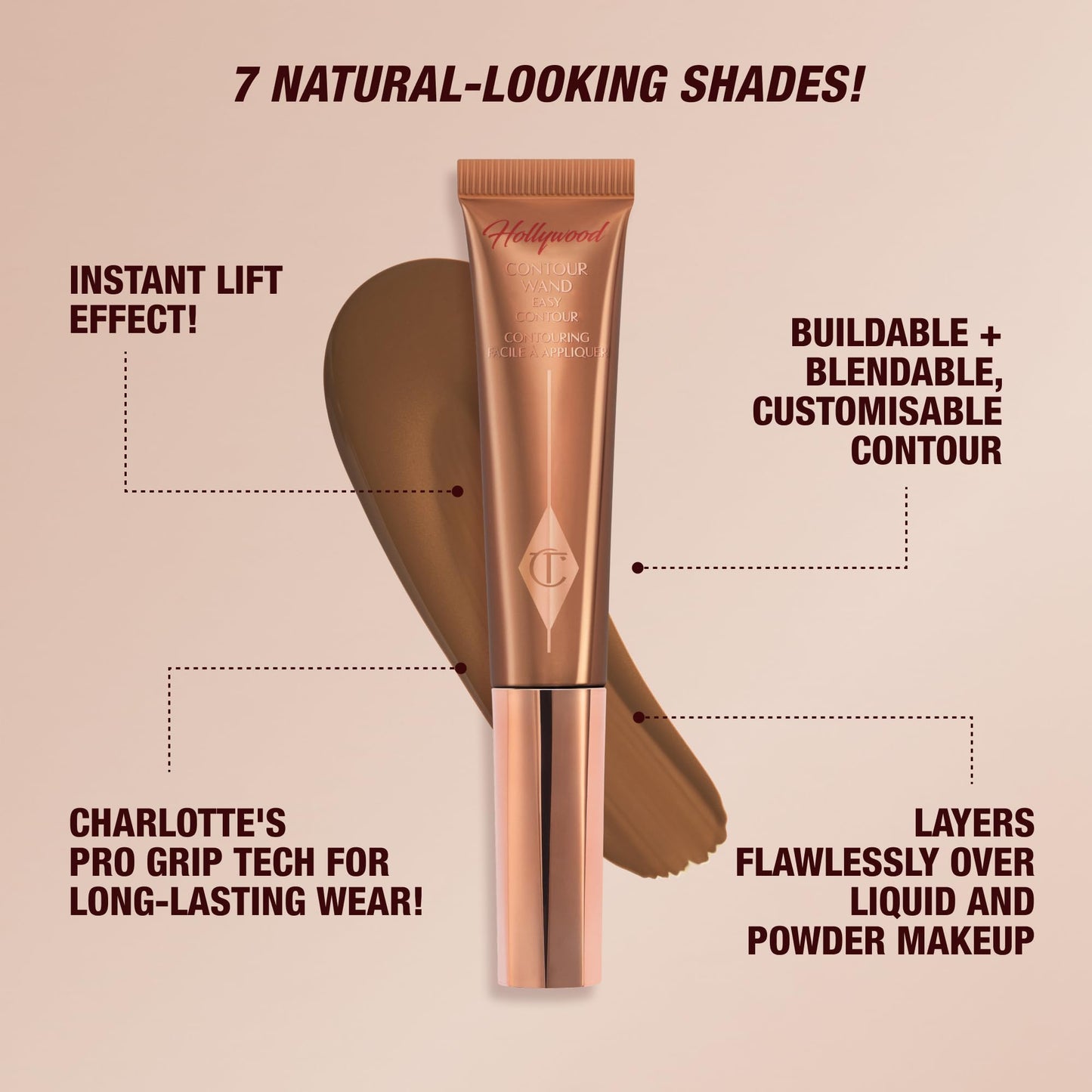Charlotte Tilbury Hollywood Liquid Contour Wand - Easy-to-Use Contour Stick & Liquid Bronzer for Sculpting & Shaping - Leaves a Natural-Looking Sculpted Finish