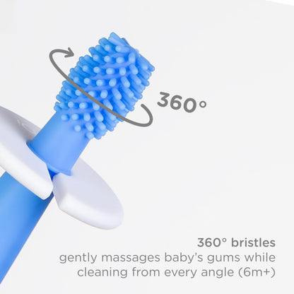 Ubbi Grow with Me Toothbrush Training Set for Babies and Toddlers, Includes Silicone Finger Brush, 360° and Soft Bristled Toothbrush, Polaris Blue