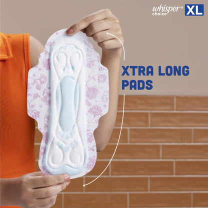 Whisper Choice Sanitary Pads, 36 XL Pads, Upto 100% Stain Protection All Day, Longer Length for Better Coverage, 20% Wider Back, Dry Top Sheet, with Wings