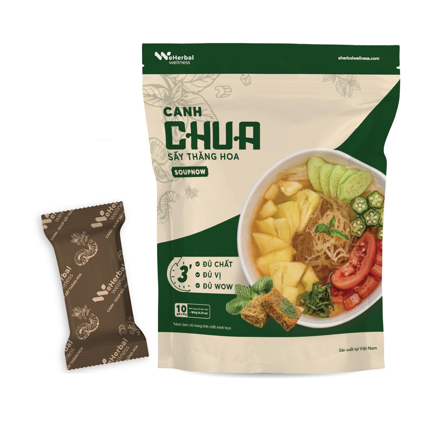 eHerbal Instant Freeze-Dried Sour Tomato Soup Cubes | Authentic Vietnamese Cuisine from Real Fresh Vegetables | Vegan, Quick & Delicious | 10 Servings, 120g (4.23oz)
