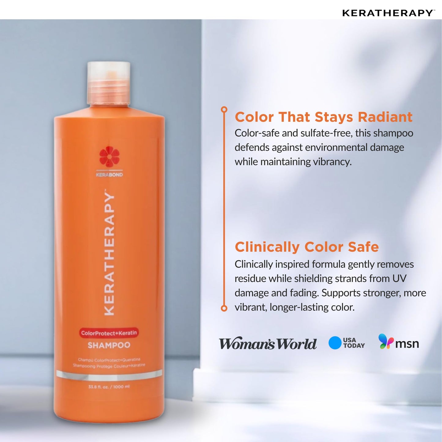 KERATHERAPY Keratin Infused Color Protect Shampoo, 33.8 fl. oz., 1000 ml - Gluten Free Color Protecting Shampoo for Color Treated Hair with Kerabond Technology, Red Raspberry Oil, Omega 3 & 6
