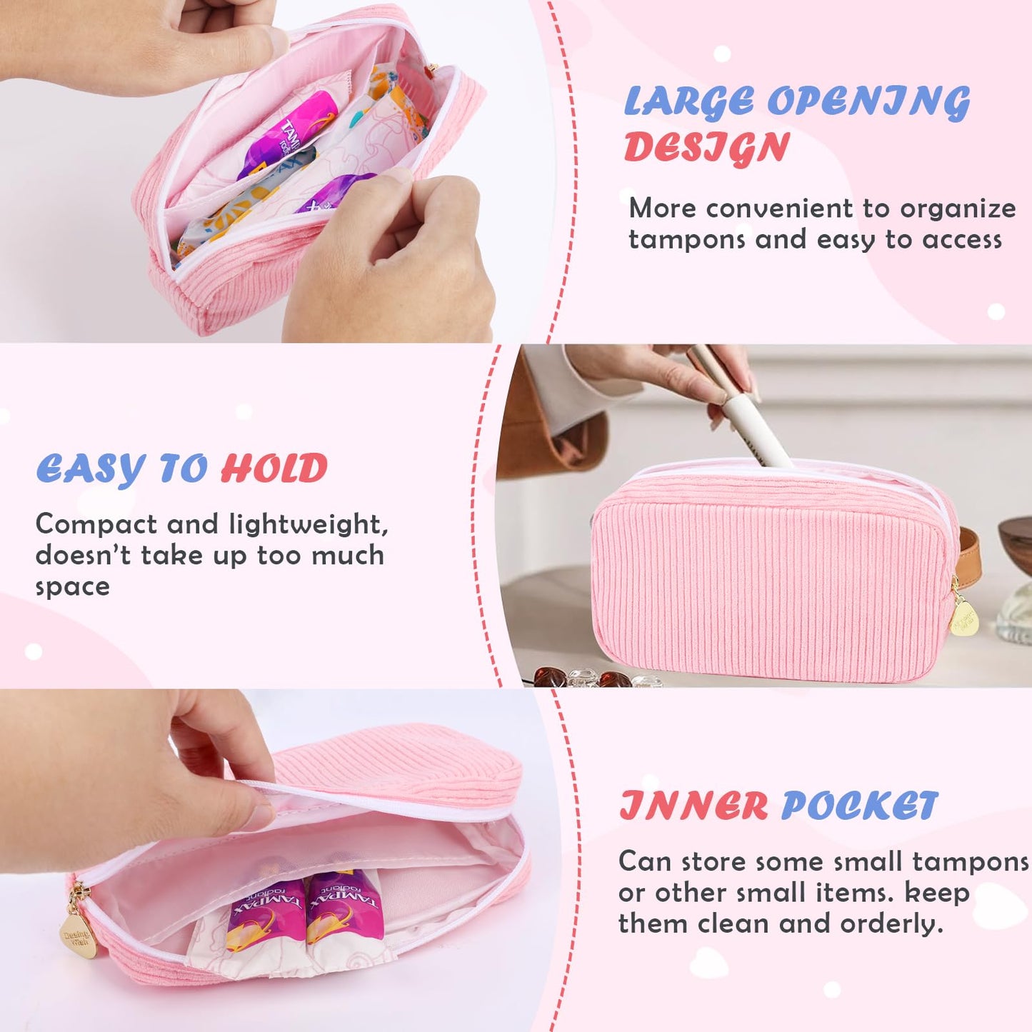 Desing Wish 22 PCS First Period Starter Kit Gift for Teen Girls Period Bags for Teen Tweens Girls with Corduroy Sanitary Pad Storage Bag, Wipes, Menstrual Tracker, Disposal Pouches and More (Pink)