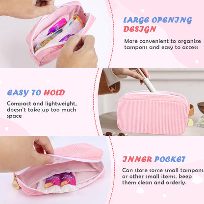 Desing Wish 22 PCS First Period Starter Kit Gift for Teen Girls Period Bags for Teen Tweens Girls with Corduroy Sanitary Pad Storage Bag, Wipes, Menstrual Tracker, Disposal Pouches and More (Pink)