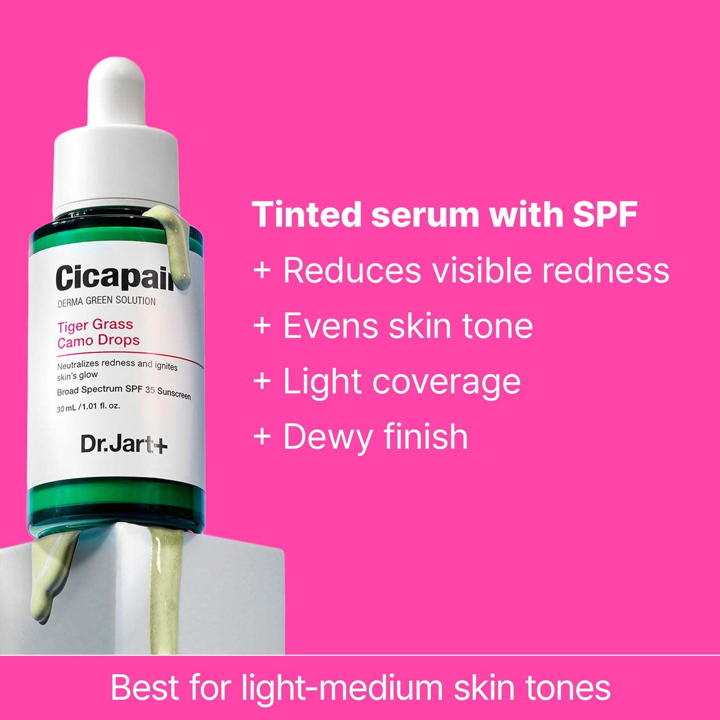 Dr.Jart+ Cicapair Tiger Grass Camo Drops Tinted Serum SPF 35 with Centella Asiatica | Skin Tint | Korean Skin Care Makeup Hybrid, 1.01 Fl Oz