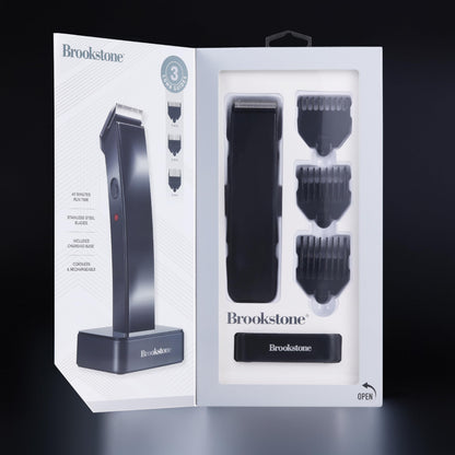 Brookstone - Cordless Hair Trimmer with Charging Base, Precision Grooming for Hair, Beard & Body with Adjustable Guide Combs