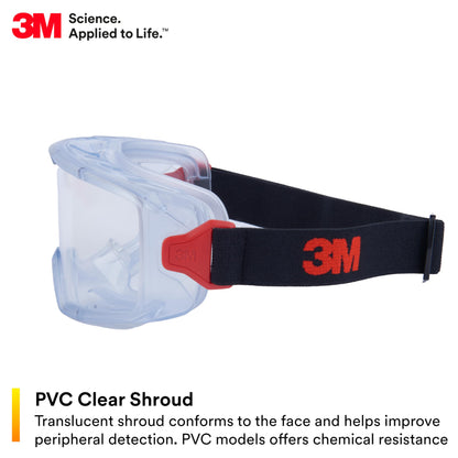 3M GoggleGear Eye Protective Goggle 3000 Series, Clear Anti-Fog/Anti-Scratch Lens, Premium Cloth Strap, PVC Shroud, 1 Pair, Polycarbonate, GG3101-AF, ANSI Z87.1, CSA Z94.3, D3 D4 Rating