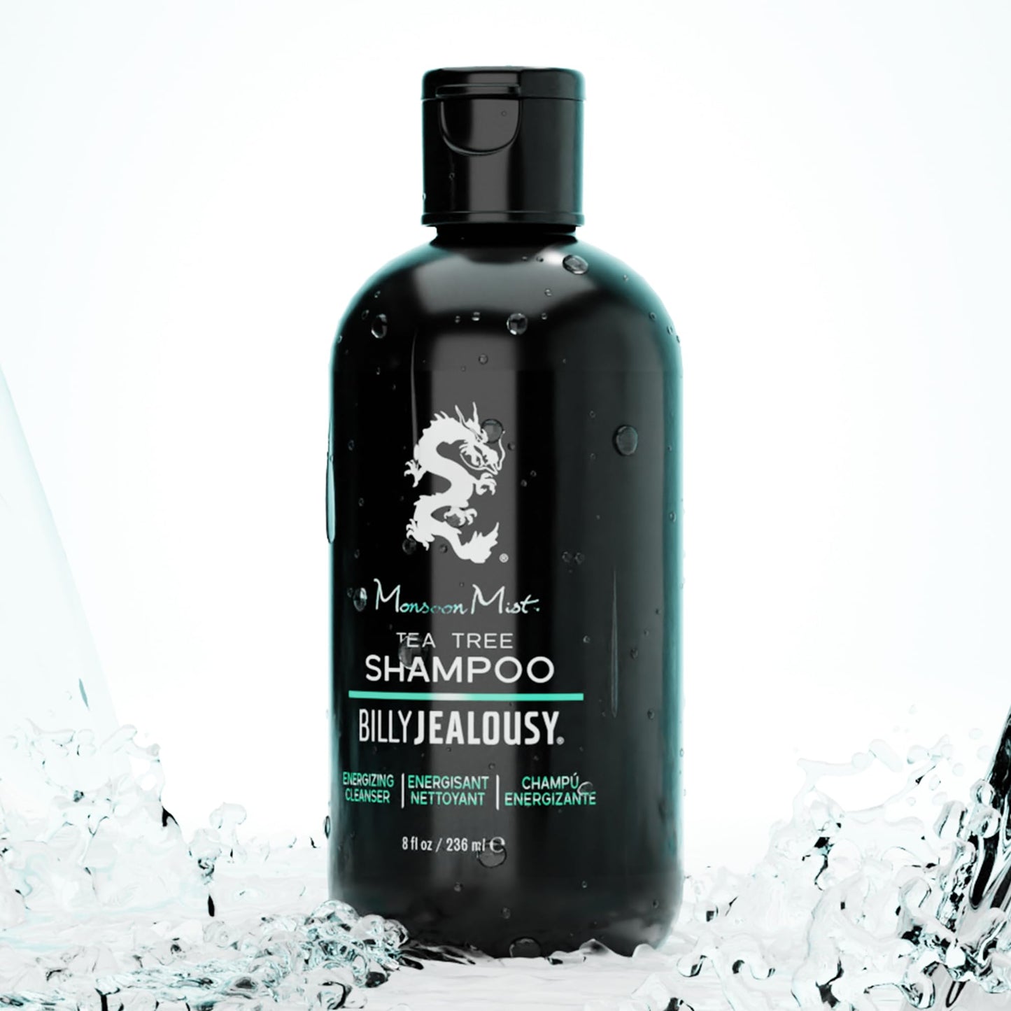 Billy Jealousy Monsoon Mist Tea Tree Energizing Men's Shampoo with Peppermint & Rosemary, Removes Oil Build-up and Soothes Scalp Itch & Irritation, 8 Oz.