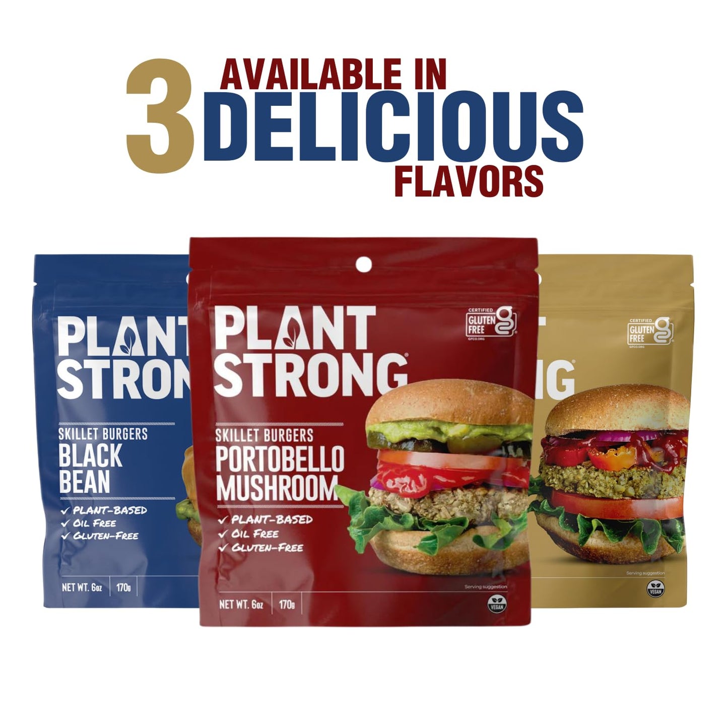 PLANTSTRONG Black Bean Skillet Burger Mix, Plant-Based Patty Mix with Oats, Seeds & Spices, Gluten Free, Oil-Free, Just Add Water, Pan Fry/Bake/Air Fry, 4-Pack (6 oz Bags)
