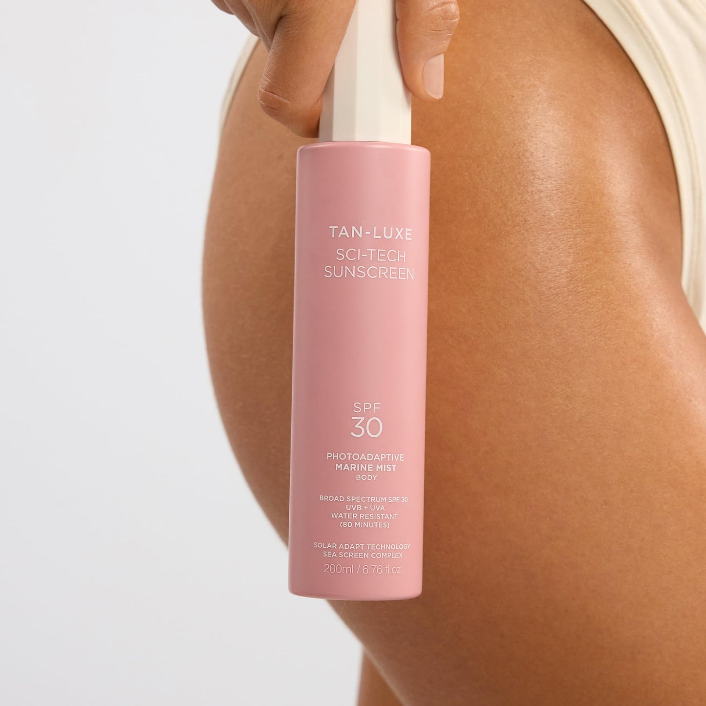 Tan-Luxe Sci-Tech Sunscreen Marine Mist Body, Clear, Lightweight Body Sunscreen Spray With Solar Adapt Technology, Water-Resistant, Reef Safe, Vegan, 6.76 fl. oz/200 ml Bottle