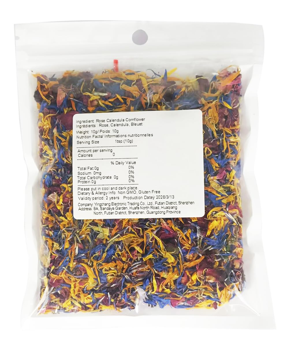 Naturals Brilliant Flower Petal Blend - Edible blend of calendula, blue cornflower and rose petals, all natural, food-grade, dried floral mix for baking, cocktails & garnish