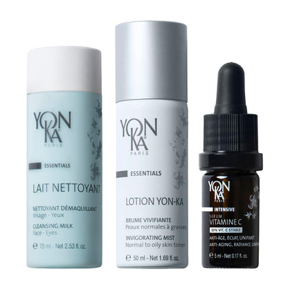 Yon-Ka Vitamin C Travel Set | Gentle Face Milk Cleanser, Lotion Toner & Vitamin C Serum | Essential Kit to Cleanse, Hydrate, Tone & Revitalize Skin | For Dry or Sensitive Skin | 3-Piece Travel Size