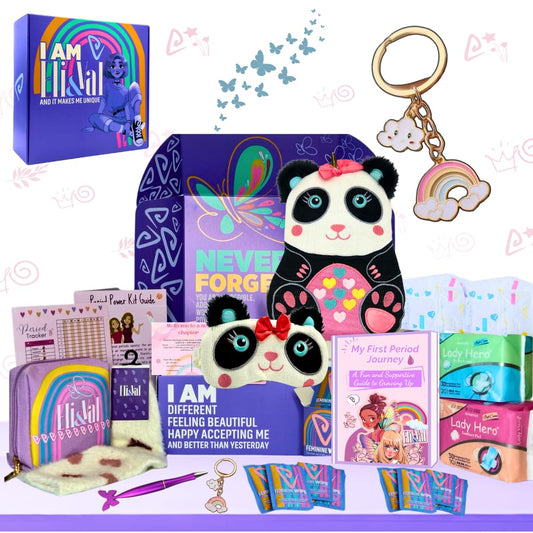 First Period Kit Gift for Girls 9–12 | Period Starter Kit for Tweens & Teens | Pads, Wipes & Confidence Essentials | First Period Gift Box with Discreet Bag (Panda)