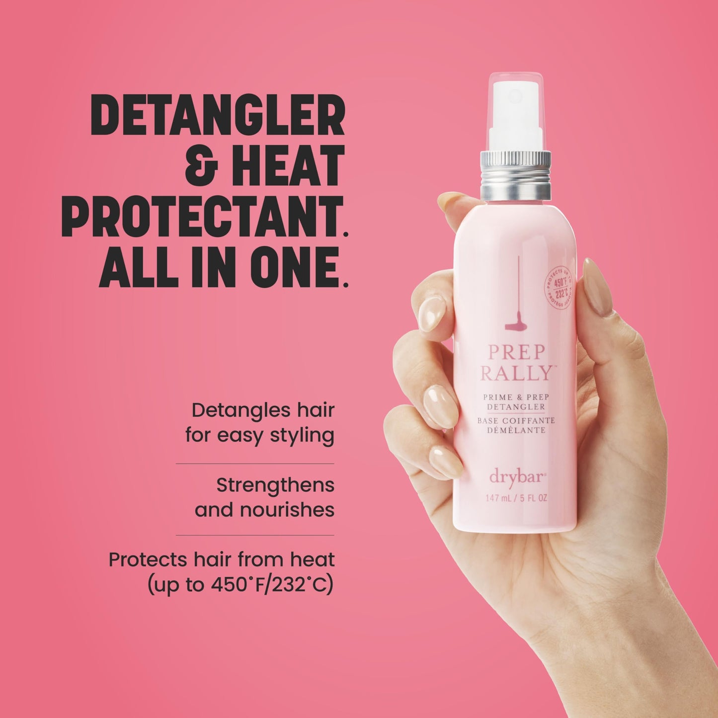 Drybar Prep Rally Prime & Prep Detangler | Nourishes Hair, Detangles with Ease, Leaves Hair Soft & Manageable, Protects Hair, Cruelty Free