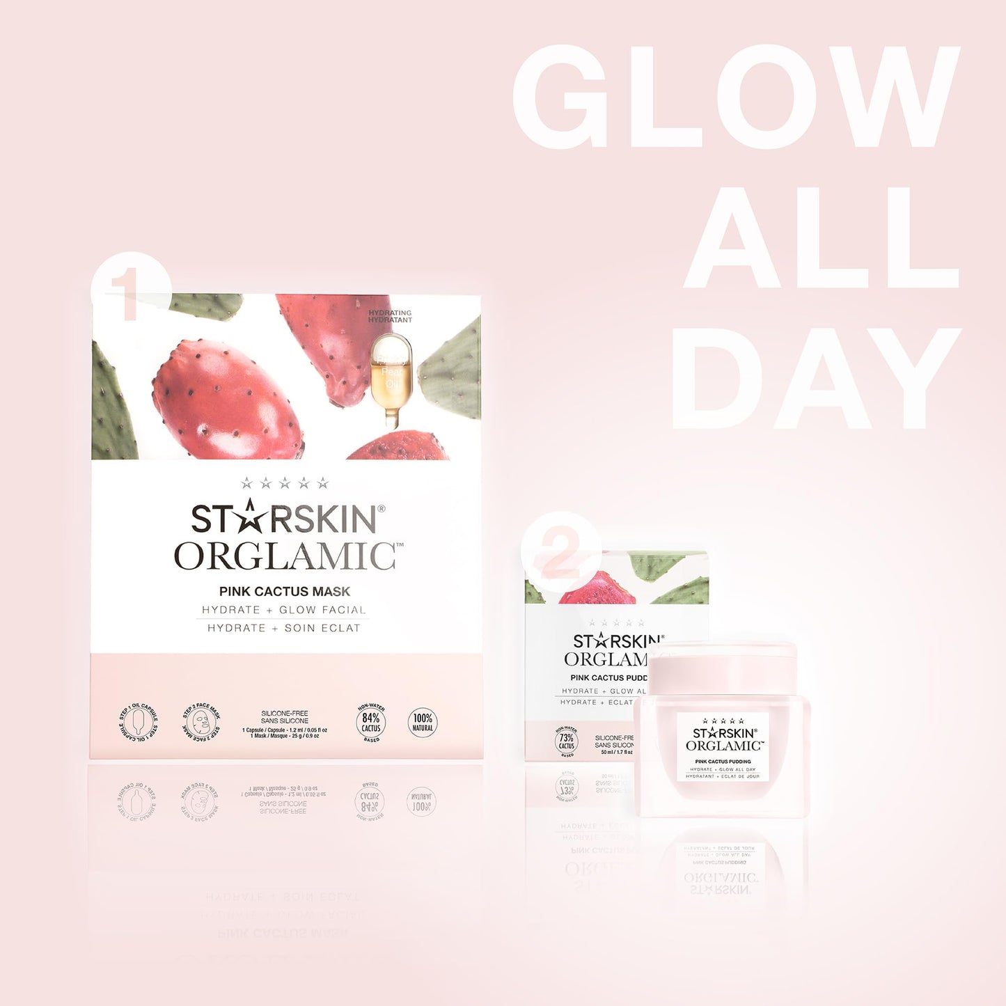 STARSKIN Orglamic Pink Cactus 2-Step Sheet Mask 1x25g, Hydrating & Firming Face Mask for all Skin Types, Revitalizing and Nourishing with Tumeric and Camellia Oil, K Beauty Skincare