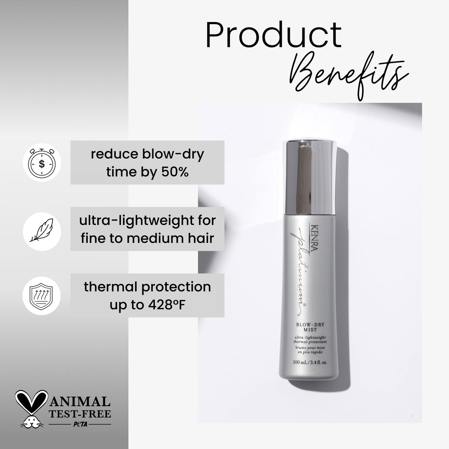Kenra Platinum Blow-Dry Mist | Ultra-Lightweight Thermal Protectant | Detangles, Smooths, & Softens | Eliminates Frizz & Resists Humidity | Fine To Medium Hair