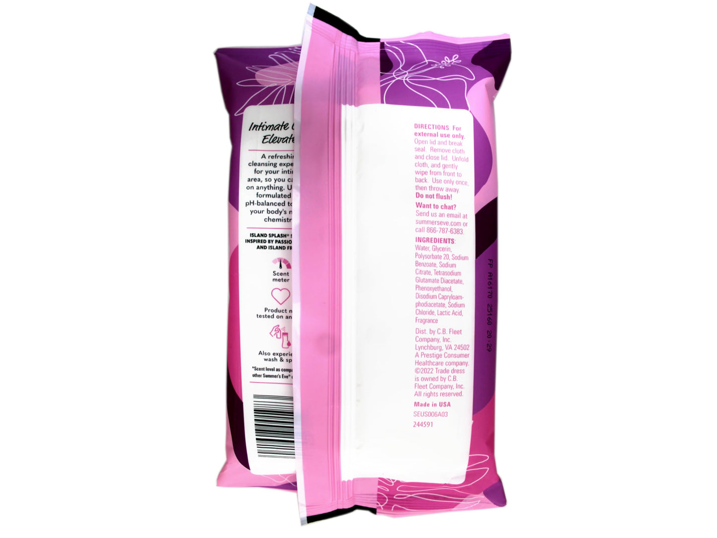 Summer's Eve Island Splash Refreshing Daily Feminine Wipes, Removes Odor, pH Balanced, 32 Count - 2 Pack