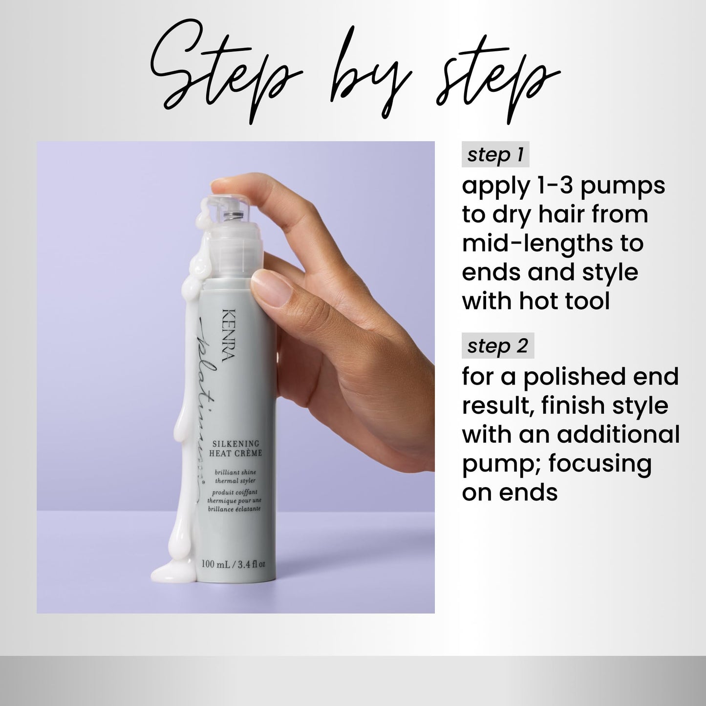 Kenra Platinum Silkening Heat Crème | Brilliant Shine Thermal Styler | Reduces Hot Tool Passes by 50% | Prevents Breakage & Improve Manageability | Heat Protectant | All Hair Types | 3.4 fl. Oz