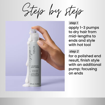 Kenra Platinum Silkening Heat Crème | Brilliant Shine Thermal Styler | Reduces Hot Tool Passes by 50% | Prevents Breakage & Improve Manageability | Heat Protectant | All Hair Types | 3.4 fl. Oz