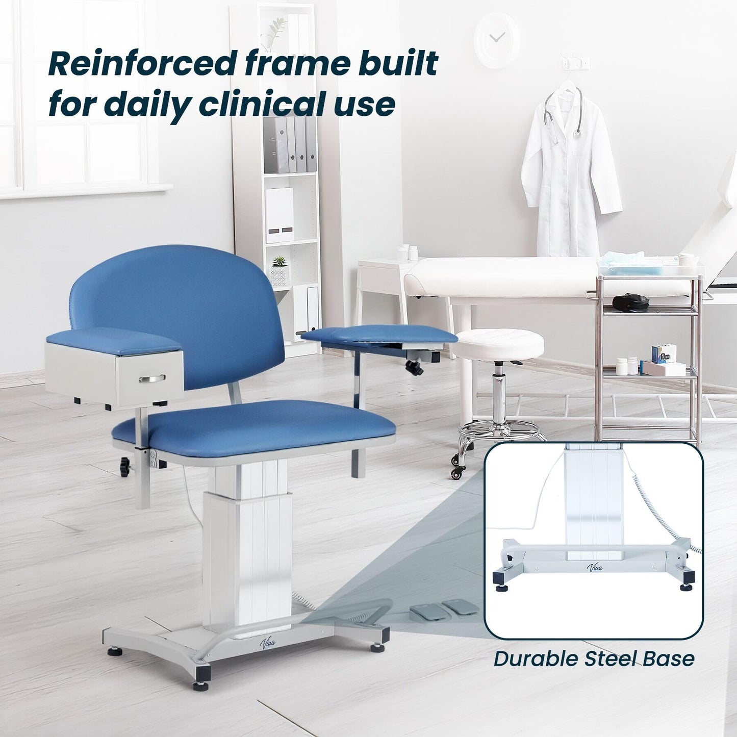 Electric Height Adjustable Phlebotomy Chair with Drawer, 590 lbs Weight Capacity